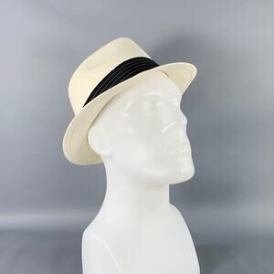 GOORIN BROTHERS Size S Cream Black Woven Straw Fedora Hat